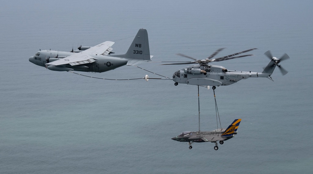 04usmc ch 53k transports f 35c and refuels from kc 130 en routeusmc ch 53k transports f 35c and refuels from kc 130 en route 2